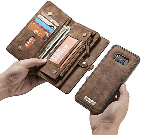 S8 Plus Case,AliceTop Multifunction Removable Zipper Wallet Card Slot Bag Leather Stand Purse Case Magnetic Back Cover Pouch For Samsung Galaxy S8 Plus (Dark Brown - Galaxy S8 Plus)