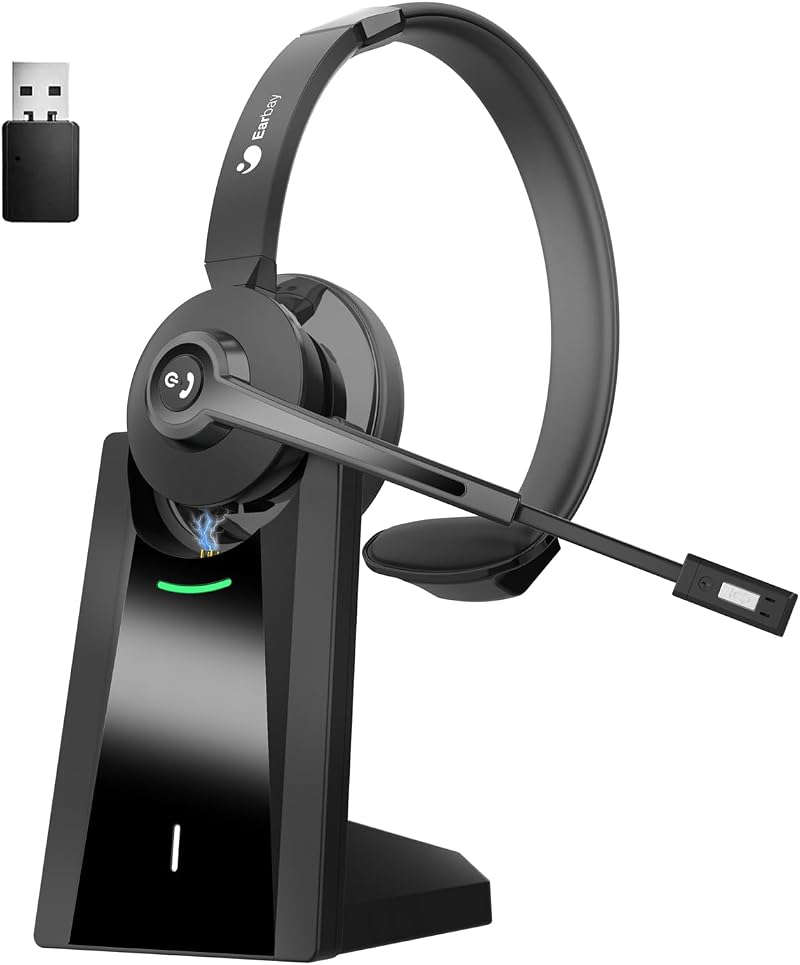 Earbay Wireless Headset w/ Mic Noise Cancelling Mute USB Dongle PC Zoom Skype