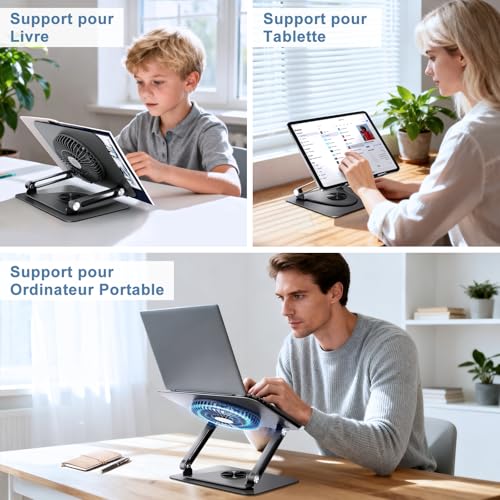 ICARE Laptop Stand with Magnetic Laptop Fan, 360° Rotation, Load Capacity of 10 kg and 18 dB Silence, Stand for Laptops/Tablets up to 16 inches (Grey)