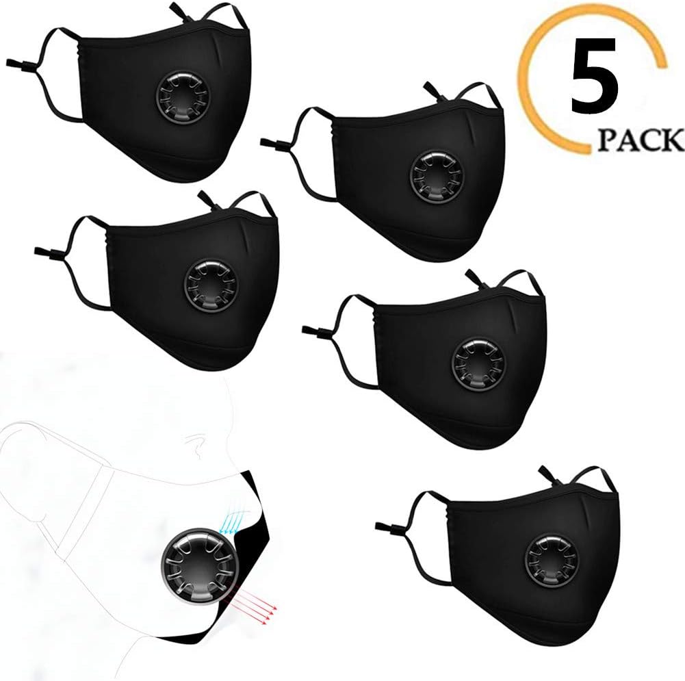 Anti PM2.5 Breathing Mask Air Dust Face Mouth Mask Breathable Replaceable Filter Mask Mouth Dust Masks for Outdoor Sport Half Mask Dust Cotton Face Anti Pollution Mask 5 Pack Black cotton (2 filter)