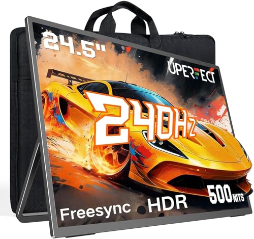 UPERFECT 24.5” 240Hz Portable Monitor Gaming mit FreeSync HDR 0.1 ms 2000:1 500 Nits Große Matte Display mit 180° Verstellbarer Ständer und VESA, Mobi