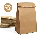 200 Paper Lunch Sandwich Bags, 4 lb Capacity Kraft Disposable Grocery Brown Bags