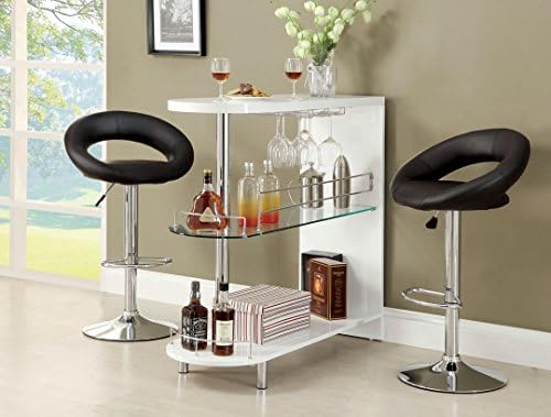 Numbi modern style white lacquered finish and glass mini bar server island table