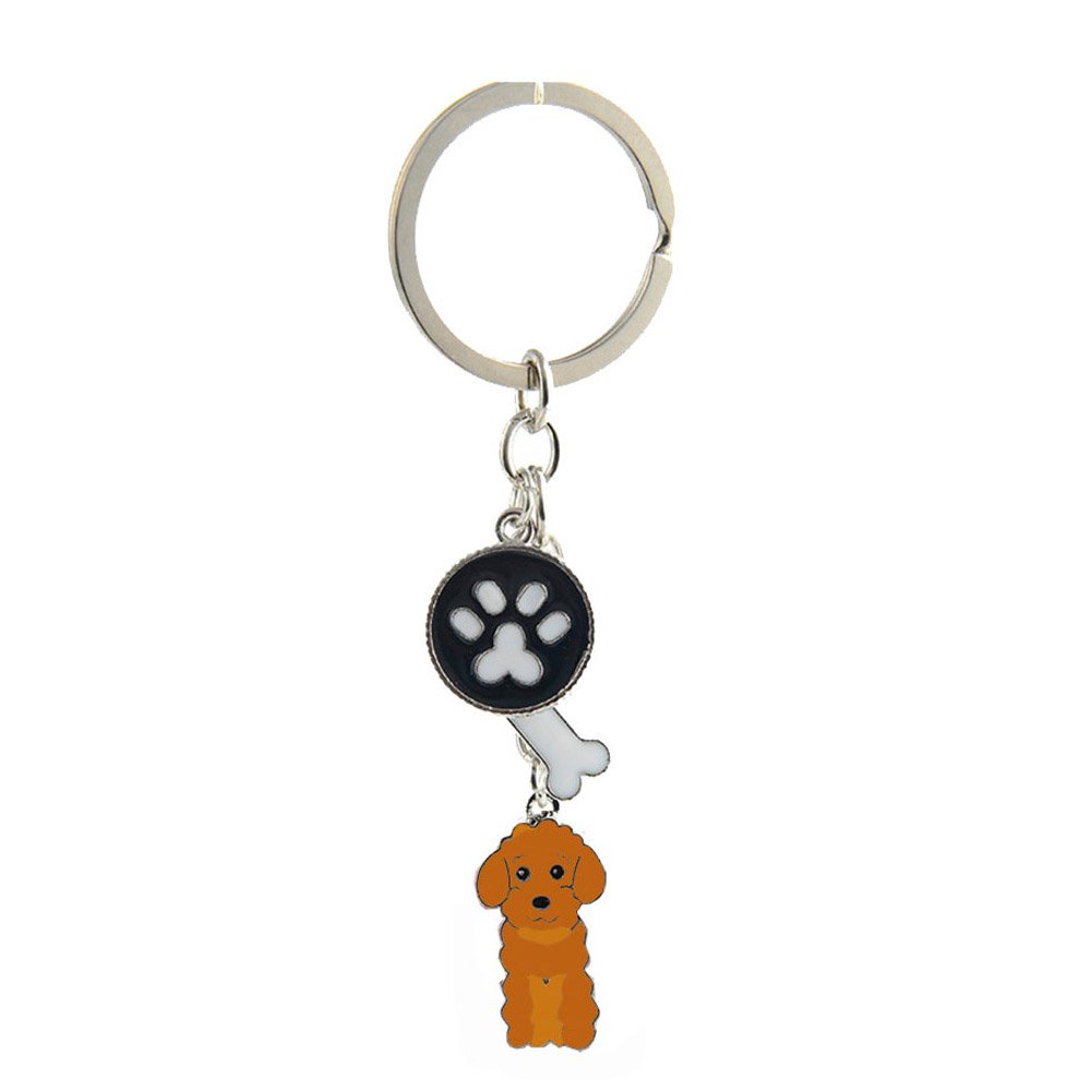 BbearT® Dog Key-ring Keychain,Cute Small Dog Puppy Metal Keychain Keyring Keyfob key tags Car Keyring Bag Charm (Brown Poodle)