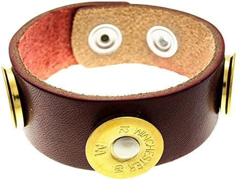 Cobrabraid Premium Leather Cuff Bracelet with Adjustable Bullet Shell Slices, Burgundy, 12-Gauge