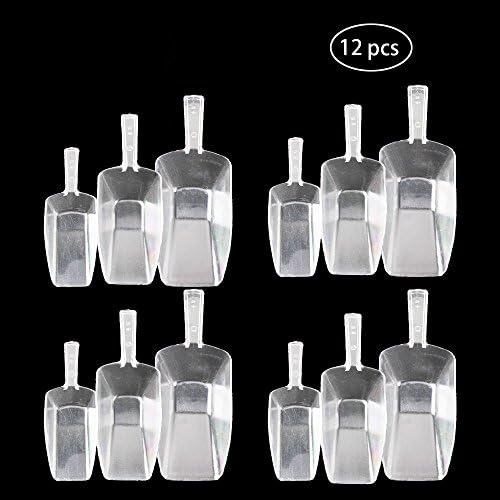 Purture Clear Acrylic Plastic Kitchen Scoops for Wedding, Candy, Powders, Ice Cream,Sugar,Tea, Set of 3 Sizes, Pack of 12, Shipping by FBA