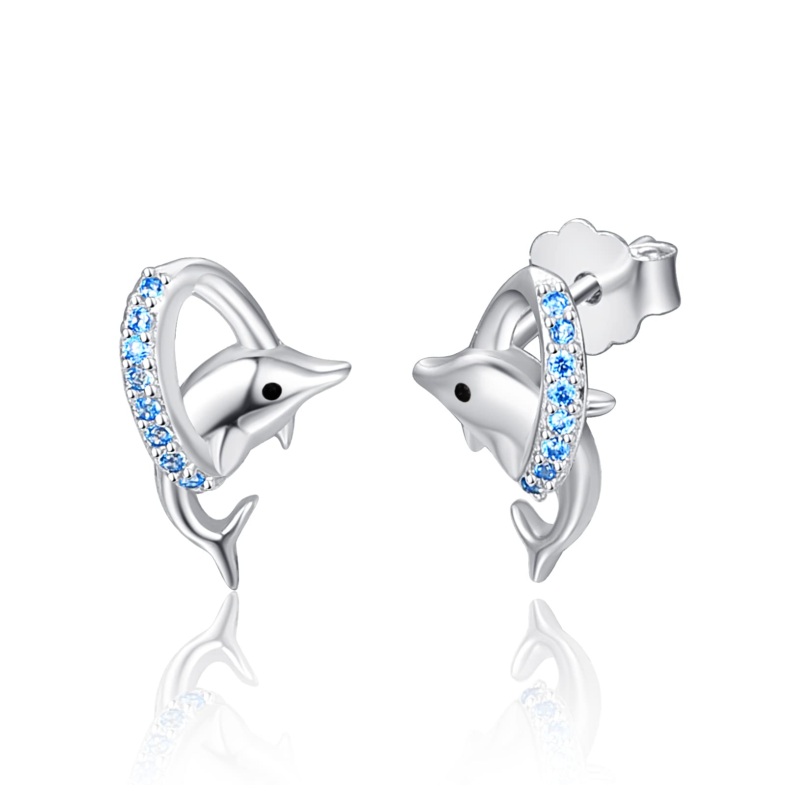 Dolphin Studs Earrings 925 Sterling Silver Tiny Lovely Animal Ear Studs Sea Themed Jewellery Birthday Gifts for Women Girls Teens (Dolphin Studs Earrings)