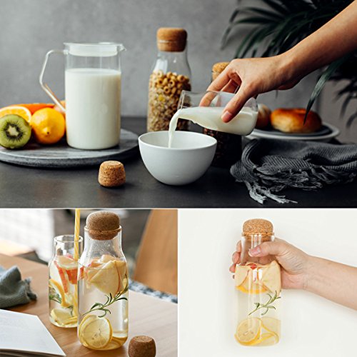 bouti1583 Drip-Free Glass Milk Tea Bottle with Cork Water Pitcher Nuts Seeds Herbs Storage with Stopper Lid