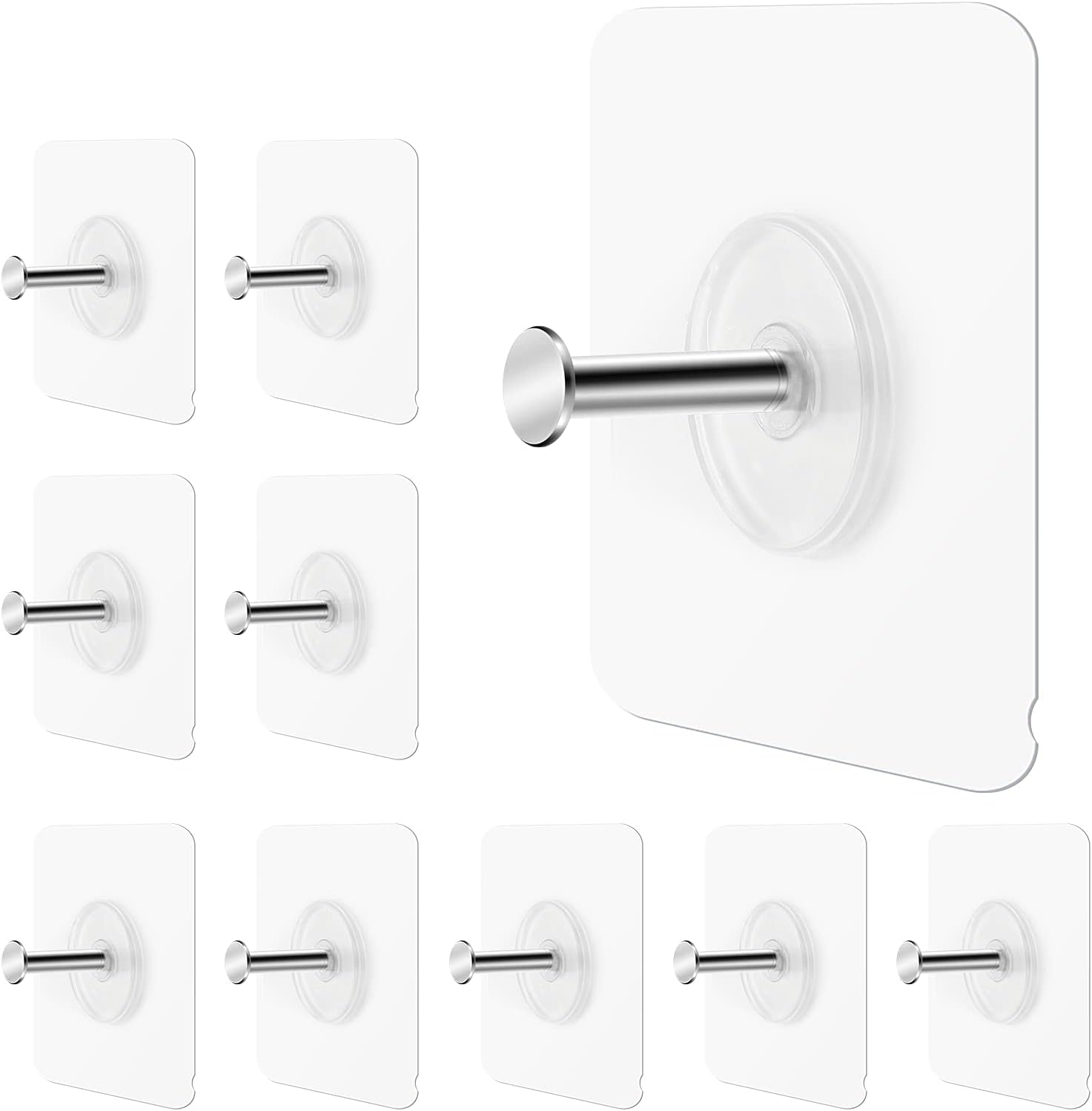 GINMINO Wall Hooks 13.5lbs(Max) Transparent Reusable Adhesive Hooks，Waterproof and Oilproof, Bathroom Kitchen Wall Hooks Heavy Duty 10 Pack: Home Improvement