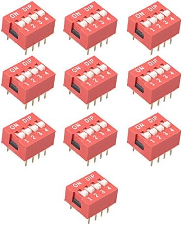HALJIA 10Pcs Slide Type Switch Module 2.54mm 4-Bit 4 Position Way DIP Red Pitch