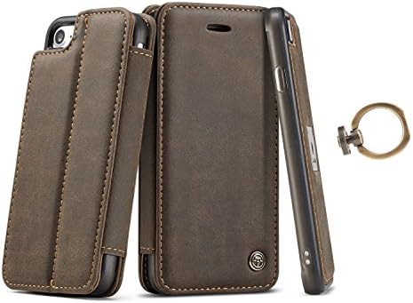 iPhone X Leather Case,HIPICB Slim Folio Book Leather Cover,Detachable Magnetic 360 Rotating Ring Grip Holder Stand Protective Case [Card Slot] [Wrist Strap] for iPhone X - Black