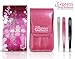 Express Beauty Boutique Tweezers 3pcs Set Pink Case Professional Quality Stainless Steel Precision Eyebrow Tweezer for Ingrown Hair Shaping Eyebrows.