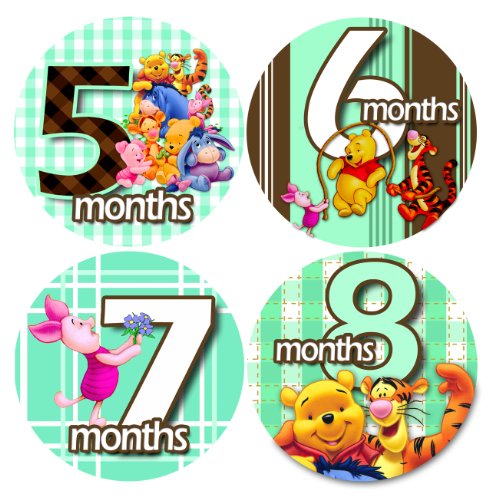 image for Monthly Baby Bodysuit Stickers, GREEN WINNIE POOH FRIENDS Baby Month O