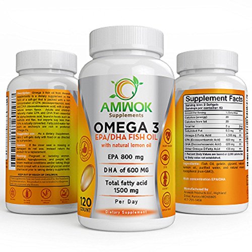 Omega 3 Fish Oil EPA-800mg, DHA-600mg, Omega 3 Fatty Acid-1500mg, Lemon Flavor for Better Taste, 120 Softgels