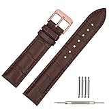 TStrap Leather Watch Bands 20mm Brown Replacement Watch Strap Rose Gold Watch Clasp Buckle(18mm 20mm 22mm)