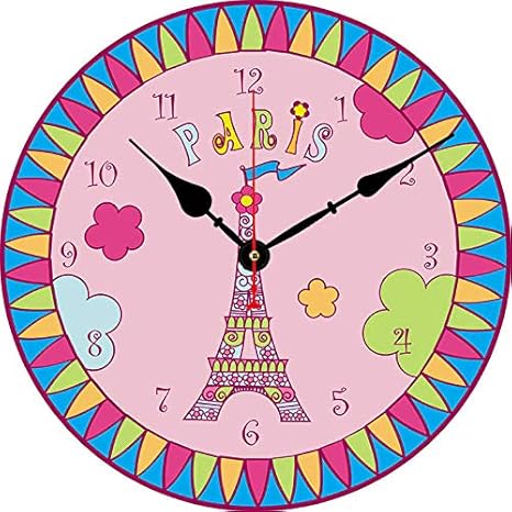 Amazon Com Wall Clock Wooden Wall Clock Cute Diy Cartoon Hand Drawing Paris Tower Pink Wall Clock For Kids Room Gift Creative Wooden Clocks Paris Non Ticking Battery Operated Gifts Ideas Clock Home