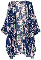 OLRAIN Women's Floral Print Sheer Loose Kimono Cardigan Capes