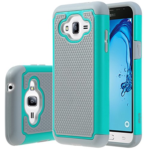 E LV Defender Case For Samsung Galaxy J3 (2016) / Samsung Galaxy Amp Prime (Cricket) / Samsung Galaxy Express Prime (AT&T) - [TEAL / GREY]