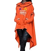 Rfecccy Women's I Small Children Letters Festival Tunic High Collar Long Sleeve Pullover Irregular Hoodies