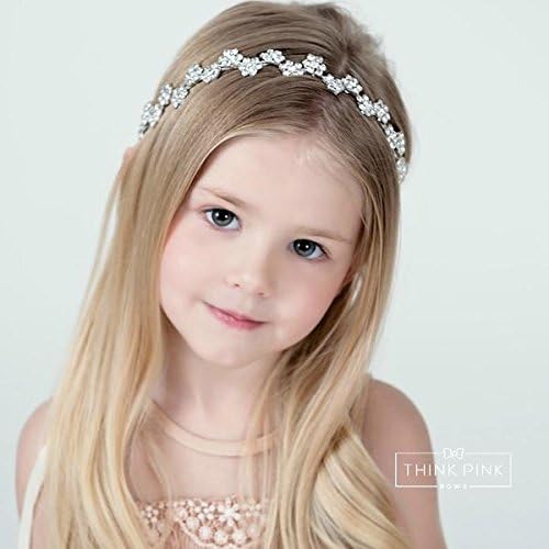Think Pink Bows Beauty Dream Bridal &amp; Flower Girl Wedding Rhinestone Bling Headband, White
