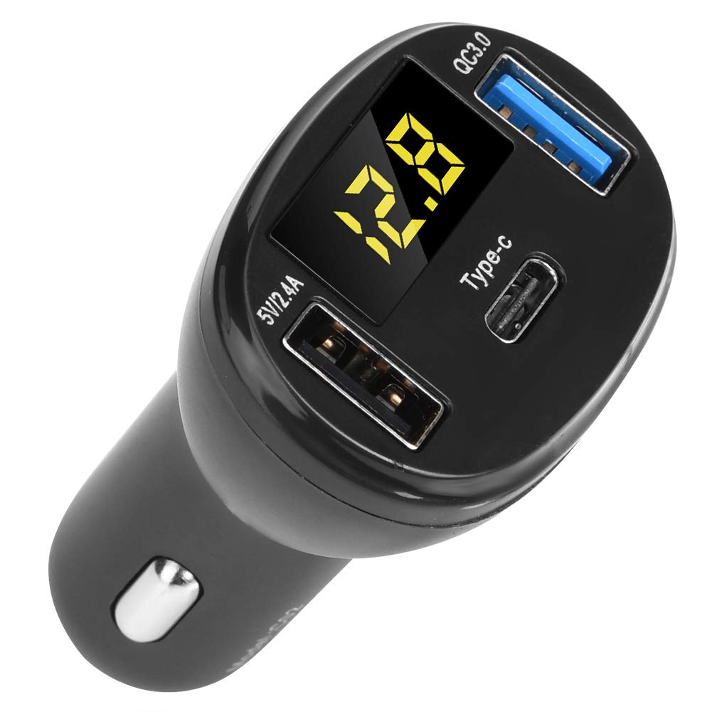 Universal Car USB, 5V/2.4A QC3.0 Dual Fast Cigarette Lighter Adapter Socket with Voltage Display Fit for 12 24V Vehicles Dual USB car