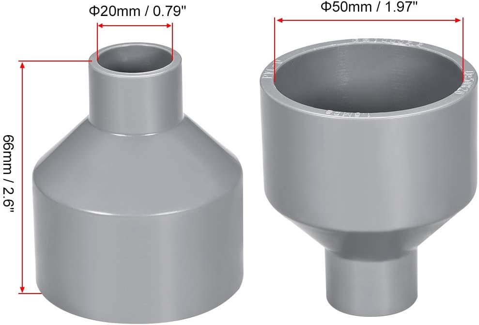 sourcing map PVC DWV Reducing Coupling Schedule 40 Gray 20mm x 50mm Socket 2Pcs, Gray,yellow, 50mm x 20mm - Image 3
