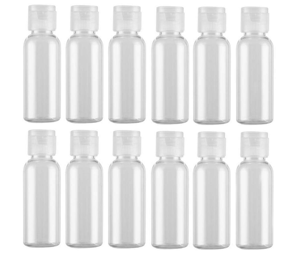 12PCS 30ml/1oz/ Empty Clear Plastic Sample Bottle Travel Container Jar Pot Vial with Flip Lid Perfect for Makeup Emollient Water Shower Gel Emulsion Liquid Comestic Containers (30ml/1oz)