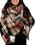 Women Winter Plaid Blanket Scarf Wrap Soft Checked Tartan Scarves Oversized Warm