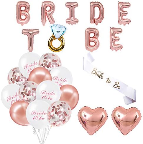 ETLEE Rose Gold Bridal Shower Party Decoration-16"Bride to Be Balloons Banner & Sash with Confetti Balloons & Foil Balloon for Bachelorette Party Supplies