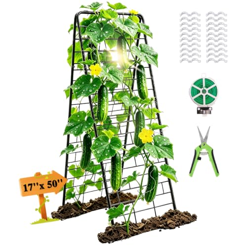 50"x17" A-Frame Cucumber Trellis for Raised Bed, Heavy Duty All-Metal Support for