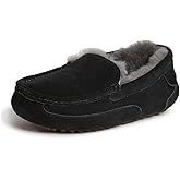 Fireside By Dearfoams Men
s Melbourne Genuine Shearling Moccasin Slippers, Memory Foam Sudede Loafers Slip-in House Shoes