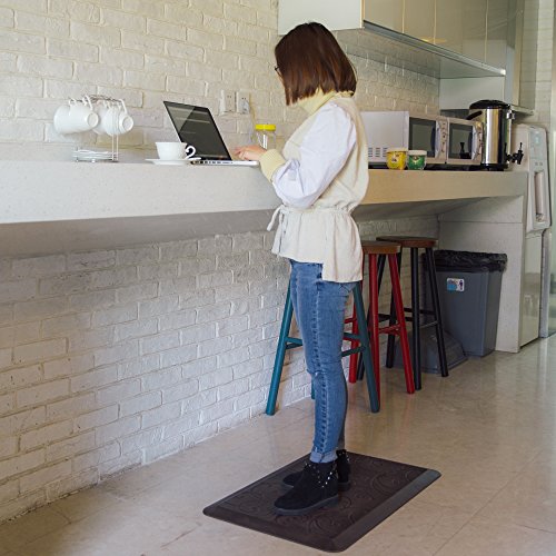 Retro Scroll PU Comfort Floor Mat Anti Fatigue Kitchen Rugs for Kitchens & Office W20 x L30 x H3/4" (Brown)
