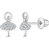 925 Sterling Silver Twirling Ballerina Safety Screw Back Earrings For Young Girls - Children's Dancing Ballerina Earrings For Special Occasions