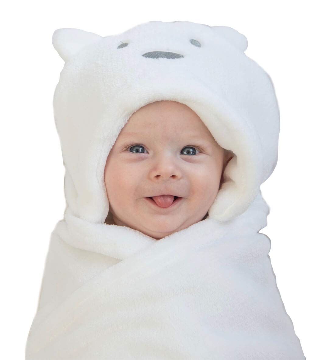 Baby Swaddle Blanket Wrap Unisex for Boys Girls Newborn Infant, Antibacterial Skin Friendly, Thick Blanket 35inch Long 29inch Large Color White Bear Design Fleece Material Premium by LurddesLurddes
