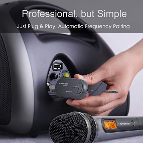Wireless Microphone System, Alvoxcon Dual UHF Dynamic Handheld mic for iPhone, Computer, Karaoke, Conference, DJ, Vocal Recording, Singing, Church, On Stage Performance, Party Events (1/4 inch Plug) - Thumbnail 4