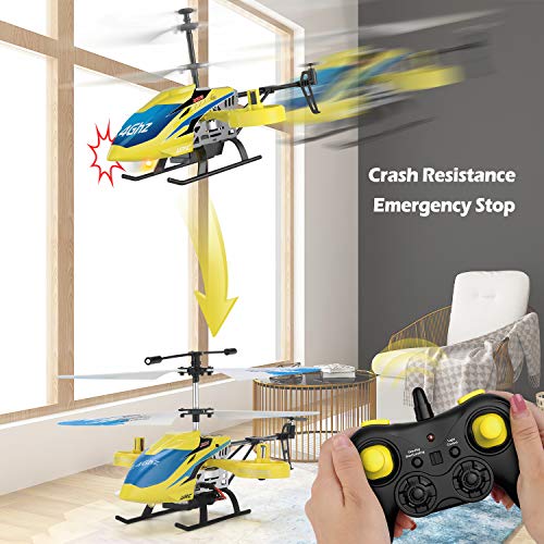JJRC Helicopter with Remote Control, JX02 Helicopter 4 Channel with Side Propellers for Fly Sideway Altitude Hold with 3 Batteries in 18 Minutes Crash Resistance RC Toy Helicopter Gift (Yellow)