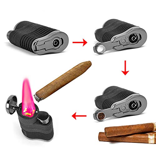 HUOWA 4 Jet Torch Lighter with Cigar Punch Cutter Tool and Gas Window, Strong Turbo Quadruple Red Flame Butane Refillable Gadgets for Men Gift Ideas - Thumbnail 2