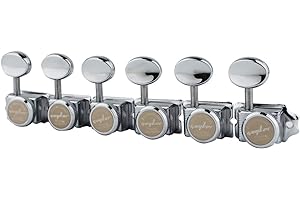 Guyker 6 Inline Vintage Guitar Lock String Tuners – Locking Tuning Key Pegs Machine Heads Replacement for ST TL Style Electric, Folk or Acoustic Guitars – Chrome