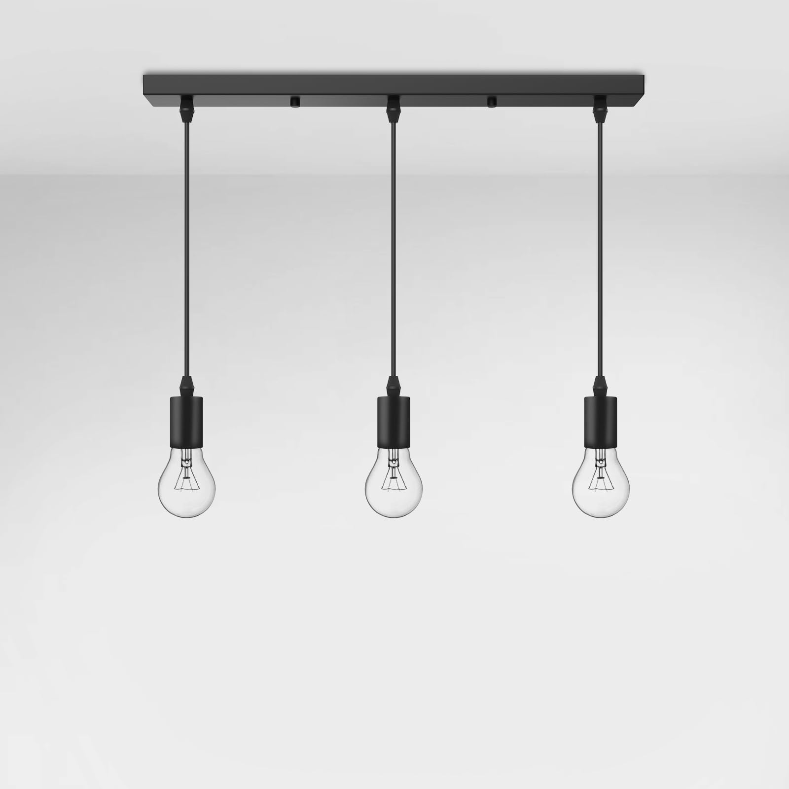 EMKE Black Industrial Pendant Light - DIY Hanging Light with Adjustable Wires E27 Holder 3 in 1 Pendant Light for Kitchen Island, Living Rooms, Hotels, Hallways (Bulb not Included)