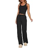 BONITEE Womens Loungewear Set 2 Piece Pajama Sets Summer Sleeveless Crop Tank Tops Wide Leg Pants Lounge Outfits