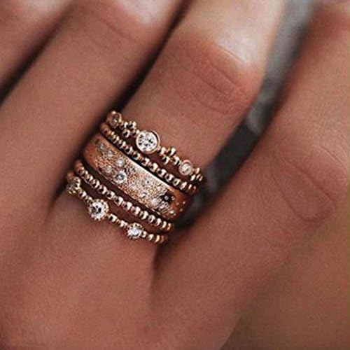 Rings Daoroka 5Pcs/Set Crystal Rose Gold Stackable Ring 5 Sparkly Rings Vintage Boho Jewelry Gift