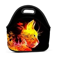 Flame Cat Insulated Neoprene Lunch Bag for Men Women and Kids - Reusable Soft Lunch Box for Work and School Water-Resistant 3D Printed