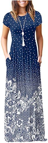VIVOSKY Women's Maxi Dress Floral Print Causal Long Dress with Pocket