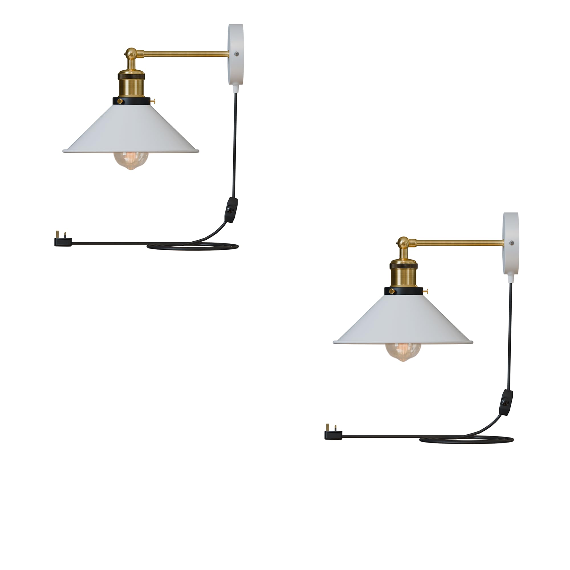 DC VOLTAGE 2 Pack Industrial Dimmable Wall Light Plug in Stepless Dimming Vintage Wall Lamp with Switch, Bedroom Lamps with Dimming Switch Plug, E27 Metal White Wall Sconce for Living Room Restaurant