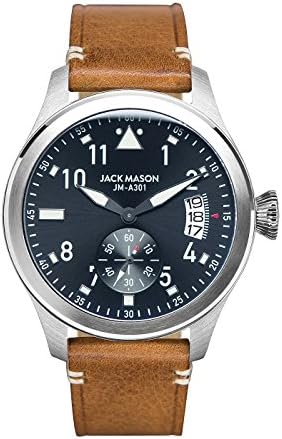 Jack Mason Men's Pilots Watch Aviator Brown Italian Leather Strap JM-A301-002