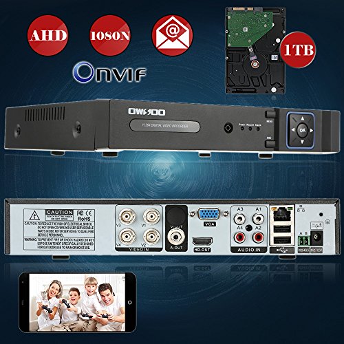 OWSOO 4CH Full 1080N(9601080) AHD DVR HVR NVR H.264 HDMI P2P Cloud Network DVR Digital Video Recorder with 3.5'' Inch 1TB HDD