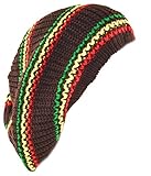 Unisex Slouchy Rasta Beanie Knit Hat 4 Colors Stripe Green Yellow Red(Brown)