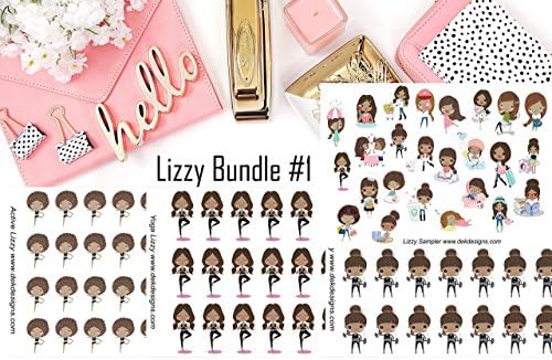 Lizzy Bundle #1DS Sticker Sheets , Planner Stickers, printed on matte sticker paper and kiss cut. Just peel and stick.