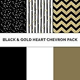 Black & Gold Heart Chevron Multi-Pack Printed Craft Vinyl 6 Sheets 12x12 for Vinyl Cutters