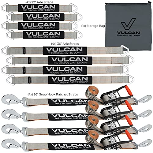 VULCAN Complete Axle Strap Tie Down Kit with Snap Hook Ratchet Straps